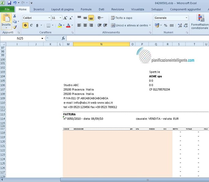 fatture in excel modello